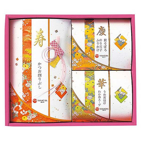 清楚で上品な和風パッケージと日常利用に重宝する商品内容＆ボリューム感が好評です。婚礼から内祝ギフトに好適です。商品名寿かつおぶし　花結び 発送の目安商品内容●商品内容：花削り3g×8、鰹そぼろ7g×2、のり玉子ふりかけ4．5g×2、うめ茶漬4．3g×3、わかめスープ（粉末タイプ）5．3g×2※中身包材デザイン等が変わる場合がございます。商品材料商品サイズ箱サイズ●箱サイズ：28×23.5×6.5cmその他●パッケージ形態：化粧箱入●宅配便：常温便●賞味期間：420日●食品アレルギー物質28品目表示： 卵 乳成分 小麦 えび 大豆 鶏肉 豚肉 ごまのし対応カード対応包装紙 こんなご用途にご使用できます 出産内祝い 結婚内祝い 結婚引き出物 結婚引出物 結婚御祝い 快気祝い 快気内祝 全快祝い 全快内祝 新築祝い 上棟祝 新築内祝 成人祝い 成人内祝 入学祝い 進学祝 入学内祝 入園祝い 入園祝 卒園祝 卒業内祝 入園内祝 進学内祝 初節句内祝い 初節句 七五三 七五三内祝 就職祝い 就職内祝 退職祝い 敬老祝い 香典返し 満中陰志 法事・法要引き物 父の日 母の日 お誕生日祝い プレゼント 還暦祝い 長寿祝 初老祝 還暦祝 古稀祝 喜寿祝 傘寿祝 米寿祝 卒寿祝 白寿祝 長寿祝お返し 退職記念 記念日 お中元 お歳暮 ゴルフコンペ ボーリング大会 賞品 記念品 法人 大口 ノベルティメーカー希望小売価格はメーカーカタログに基づいて掲載しています。 ※商品はご注文後の手配となりますので完売の際はご容赦ください。