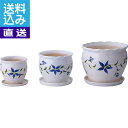 【送料無料/直送】陶器植木鉢18点セット(受皿付) 花柄A<UH03/3DFB3−6> 陶器植木鉢18点セット(受皿付 プレゼント お祝い 誕生日祝...