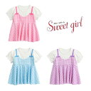 スウィートガール ベビー服 女の子 Sweet girl(スウィートガール)■ギンガム重ね着風チュニック70cm/80cm■キャミベスト付き/チェック柄/格子柄/ブロックチェック/りぼん/赤すぐ/ギフト 女の子/ギンガムチェック/重ね着風/半袖/チュニック/出産 お祝い/赤ちゃん 服/ベビー服/Tシャツ/キャミソール【RCP】