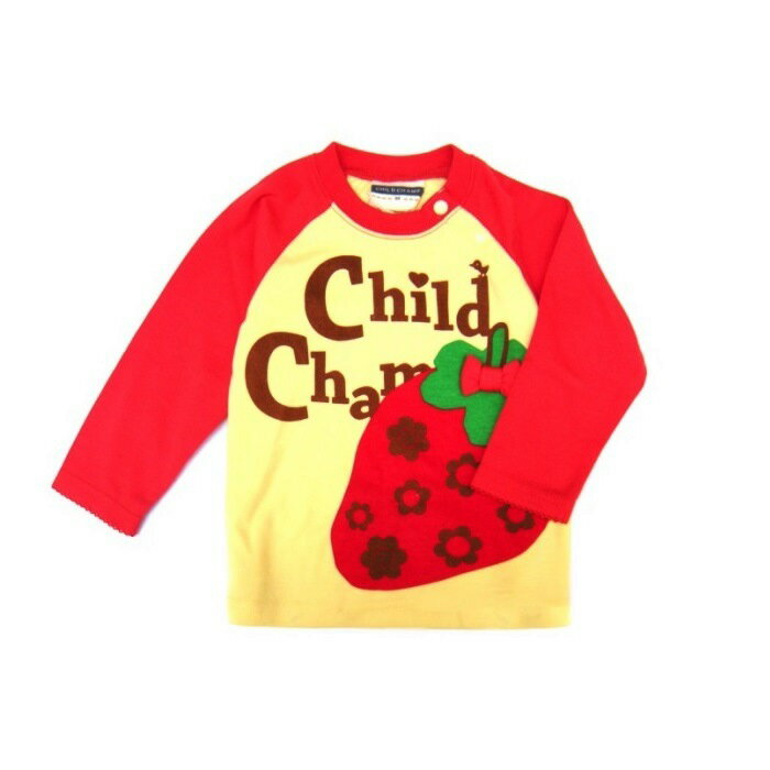 ■CHILD CHAMP(チイルドチャンプ )おっきないちごロンTシャツ　80cm■子供服/ベビー服/トップス/ロンT キッズ 女の子/Tシャツ/長袖　Tシャツ/キッズ服/ロンティーキッズ/ブランド/長袖Tシャツ/シャツ 長袖/ストロベリー/果物/いちご/イチゴ/苺/普段着/お着替え/お出掛け着