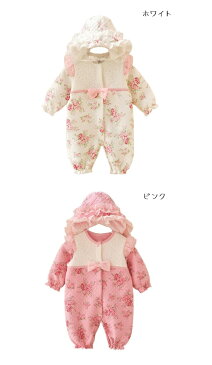 セレモニードレス 冬■あったかキルティング プチ (puti)ベビードレス ローズ柄 2点セット 50cm/60cm■セレモニードレス/ロンパース/フォーマル/退院着/お正月/桃の節句/晴れ着/百日祝い/出産祝い/ギフト 新生児/帽子付き/ベビードレス/フォーマルドレス/女の子/外出ドレス