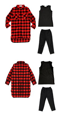 着こなし・上下セットシリーズ■シャツワンピコーディネート 3点セット 100cm■シャツ 長袖/秋コーデ/チェックシャツ ロング/インナー/上下セット/子供服/女の子/女児/レギンス/ダメージレギンス/子供服 おしゃれ/韓国子ども服 女の子/シャツワンピ チェック/ロング丈