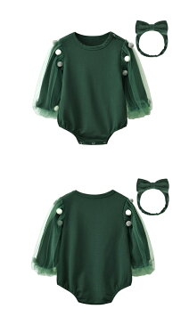 クリスマス 衣装■X'mas コスチューム バルーン袖ロンパース2点セット 70cm/80cm/90cm■クリスマスツリー/衣装/仮装/コスチューム/パーティ/フォーマル/子供/ベビーサンタ コスチューム/キッズ/サンタ 衣装/サンタクロース/女の子/なりきり/ボディスーツ/ツリー 衣装