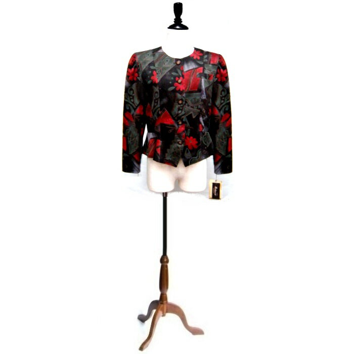 在庫処分■日本製 シャンツェ 花柄ジャケット 11号■ファッション レディース/ミセスファッション/ジャケット/アウター/羽織/秋/おしゃれ/フラワー/婦人服/ミセスエイジ　アウター/デザインジャケット/レディース 上着/ミセス ファッション/前開き/長袖/花柄/クロ/ボタニカル