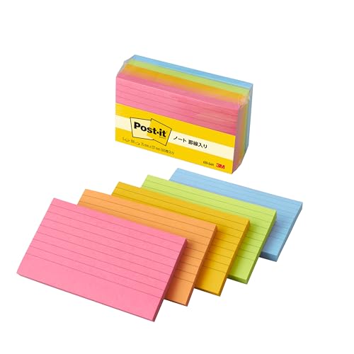 ポストイット 付箋 罫線入り ノート大 ネオンカラー 75×127mm 100枚×5パッド 635-5AN 送料無料
