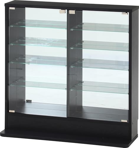 不二貿易 ガラスコレクションケース フィギュアケース ロータイプ ミラー付き 浅型 可動棚 組立商品 段 幅90×奥行29.5×高さ90 送料無料
