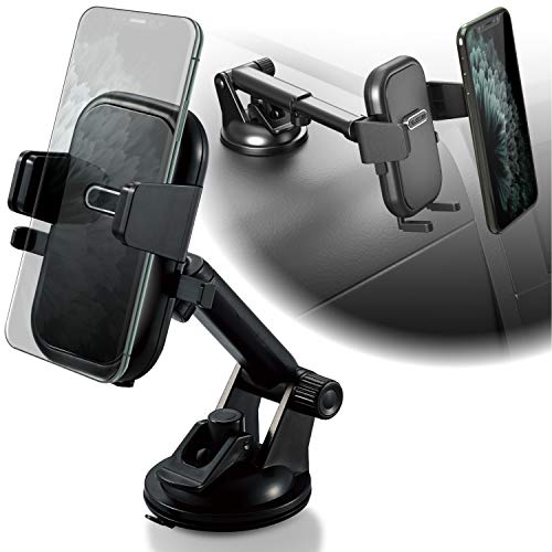 エレコム 車載ホルダー スマホホルダー 【スマホを置くだけでガッチリホールド】 ロングタイプ フットパーツ有 吸盤設置(補助板付) ブラ 送料無料