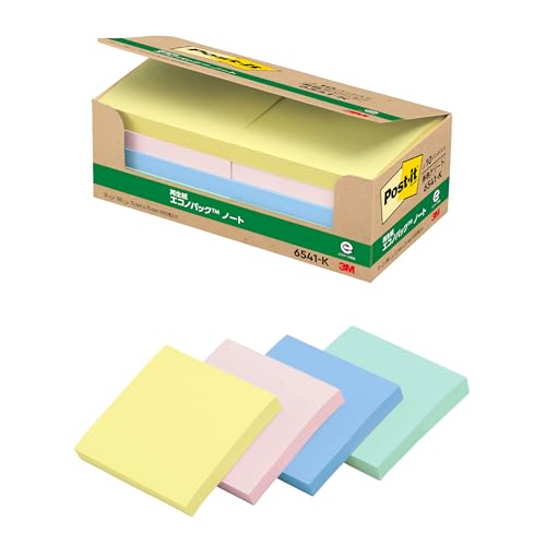 ポストイット 付箋 ノート パステルカラー 75×75mm 100枚×10パッド 6541-K 送料無料