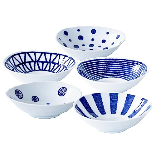 波佐見焼 軽量 セラミック 小鉢 ボウル 皿 5枚セット 径約16cm 藍玉柄 電子レンジ可 食洗機可 日本製 19865 送料無料