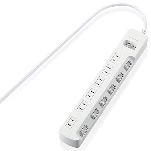 エレコム 電源タップ 雷ガード 一括&個別スイッチ スイングプラグ ほこりシャッター付 6個口 2.5m ホワ..