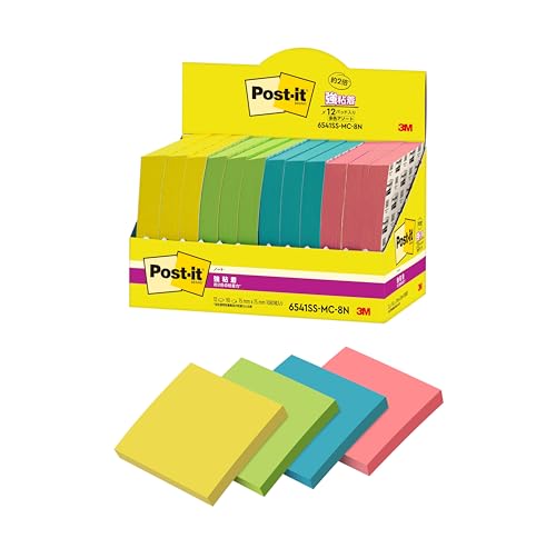 ポストイット 付箋 強粘着 ノート マルチカラー8N 75×75mm 90枚 4色 各3パッド 紙箱 6541SS-MC-8N 送料無料