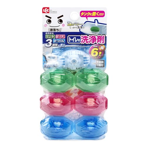 激落ちくん レック(LEC) タンクにポン トイレの洗浄剤 80ml (本体+ボトル6個付き) ミント・ピーチ・せっけん 3種の香りアソ 送料無料