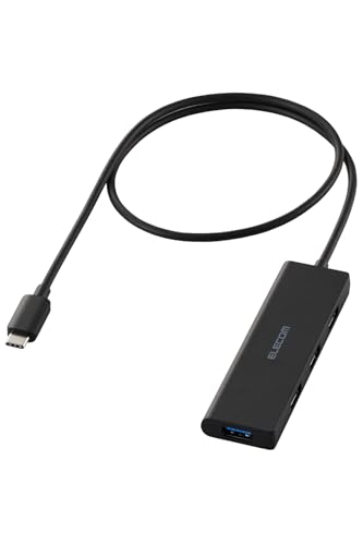 エレコム USBハブ USB-C接続 USB3.2(Gen1) 5Gbps 4ポート バスパワー 60cm ケーブル 小型・軽量設計 ブ..