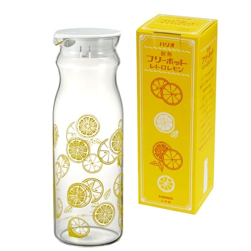 HARIO(ハリオ) 耐熱フリーポット レトロ レモン 冷水筒 実用容量1200ml 透明 黄色 耐熱ガラス製 熱湯・食洗器OK 麦茶ポ 送料無料