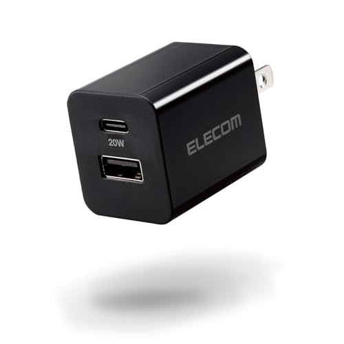 エレコム 充電器 コンセント USB-C USB-A 2ポート 20W PD対応 折りたたみ式プラグ ブラック EC-AC12020BK 送料無料