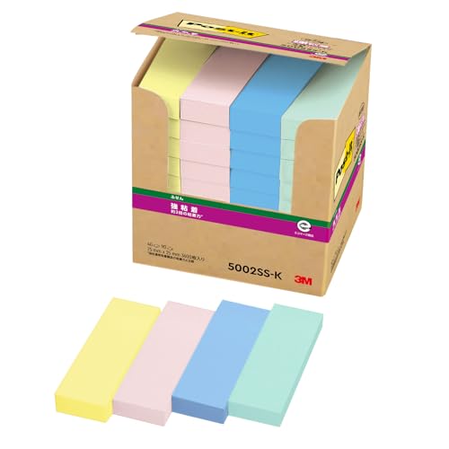 ポストイット 付箋 強粘着 ふせん パステルカラー 75×25mm 90枚×40冊 5002SS-K 送料無料