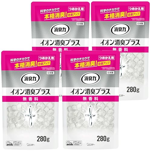 Rakuten - 消臭力 イオン消臭プラス [まとめ買い] 消臭ビーズ 部屋 トイレ用 置き型 無香料 つめかえ 280g×4個 クリアビーズ 部屋用 玄 送料無料