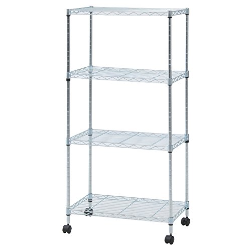 不二貿易 メタルラック 4段 幅60×奥行35×高さ122.5cm クロム スチールラック ポール径19mm キャスター付き 91786 送料無料
