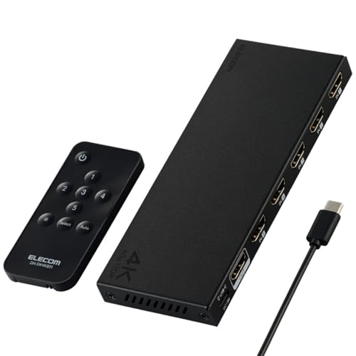 エレコム HDMI 切替器 4K 60Hz 5入力1出力 リモコン付き 【自動・手動切替が選べる...