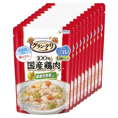 グランデリ ドッグフード ウェット 100%国産鶏肉 パウチ ジュレ シニア 13歳以上用 緑黄色野菜入り 80g..