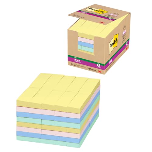 ポストイット 付箋 強粘着 ふせん パステルカラー 75×25mm 90枚×80冊 5004SS-K 送料無料