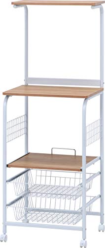 不二貿易 レンジ台 キッチンラック 幅51.5×奥行41×高さ140.5cm ホワイト ナチュラル スライド棚 収納 ..