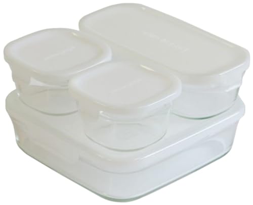 iwaki(イワキ) 耐熱 ガラス 保存容器 角型 パック&レンジ 4点セット ホワイト 200ml × 2個 / 500ml × 1個 送料無料