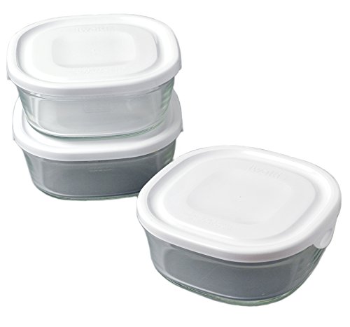 iwaki イワキ 耐熱ガラス パック&レンジ S ミニ 浅型 ホワイト 450ml 3個セット 重ねパック SKC3240-W3 3個 送料無料