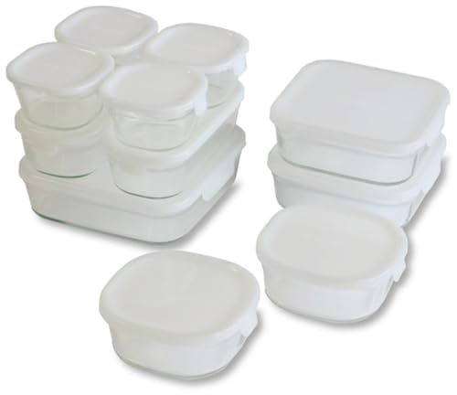 iwaki(イワキ) 耐熱 ガラス 保存容器 角型 パック&レンジ 11点セット ホワイト 200ml × 4個 / 450ml × 2 送料無料