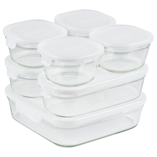 iwaki(イワキ) 耐熱 ガラス 保存容器 角型 パック&レンジ 7点セット ホワイト 200ml × 4個 / 500ml × 2個 送料無料
