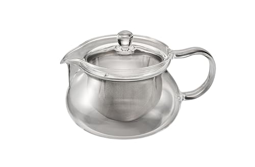 HARIO（ハリオ） 急須 ポット ティーポット ガラス製 耐熱ガラス 茶茶急須 もち丸 カゴ網 中身が見える 送料無料