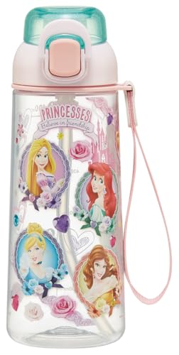 スケーター(Skater) プッシュ式 ストロー クリア ボトル 水筒 630ml 子ども用 ストラップ付 ディズニー プリンセス 女の 送料無料