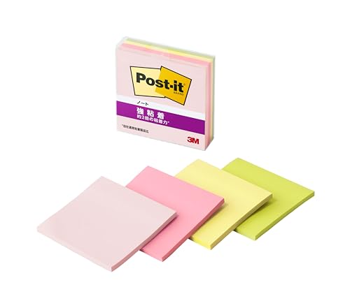 ポストイット 付箋 強粘着 ノート マルチカラー4 75×75mm 45枚 4色 各1パッド クリアケース 654SS-MC-4..