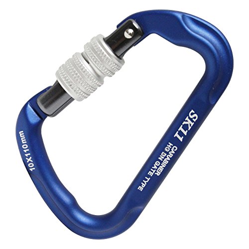 SK11(エスケー11) ロックアルミカラビナ HG アルミ鍛造極太 脱落防止・ネジロック機能 ブルー 10×110mm..