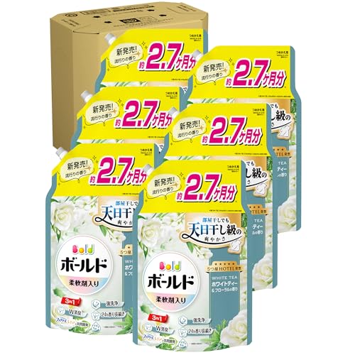 Bold ボールド 柔軟剤入り 洗濯洗剤 液体 ホワイトティー&フローラルの香り 詰め替え 1950g×6袋 [大容量] [ケース品] 送料無料