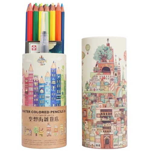 サクラクレパス 水彩色鉛筆 24色 空想街雑貨店 画材の王国 水筆付き EPY24KE-A 送料無料