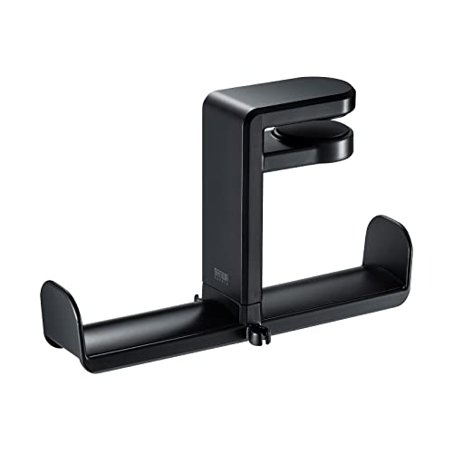 ダブルタイプブラック/ヘッドバンド幅60mm以下/PDA-STN19BK・Color:ブラックSize:ヘッドバンド幅60mm以下Style:ダブルタイプ・パッケージ個数:1・デスクや棚にワンタッチで簡単に設置できるヘッドホンフックです。・360°回転式でいろいろな設置場所に対応します。・ヘッドバンドを傷付けないレザー調のソフトクッション付きです。・最大38mmまでの天板にしっかり固定できるバネ式構造を採用しています。●デスクや棚にワンタッチで簡単に設置できるヘッドホンフックです。 ●360°回転式でいろいろな設置場所に対応します。 ●ヘッドバンドを傷付けないレザー調のソフトクッション付きです。 ●最大38mmまでの天板にしっかり固定できるバネ式構造を採用しています。 ■サイズ：W40×D190×H115mm ■重量：130g ■耐荷重：約1kg（両フック合計） ■材質：ABS樹脂 ■セット内容：本体