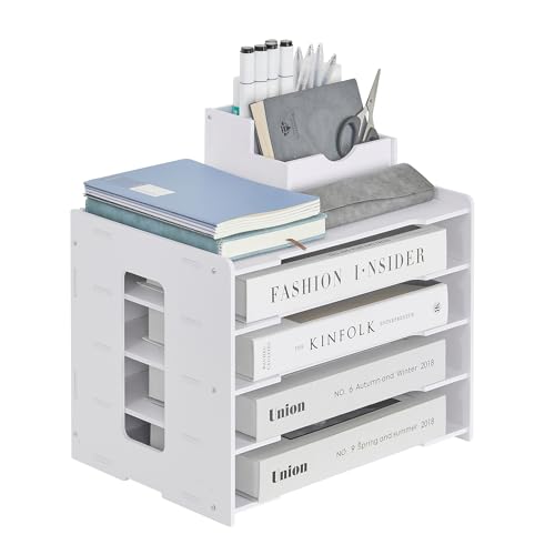 VECELO 卓上収納 ラック A4ファイルラック 組み立て式 デスク上置き棚 デスクオーガナイザー 新聞/雑誌/フォルダー/書類入れ 送料無料