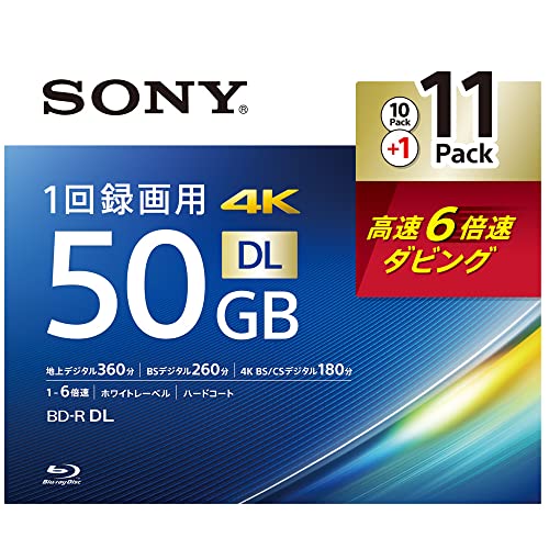 ���ˡ�(SONY) �֥롼�쥤�ǥ����� BD-R DL 50GB (1�礢�����ϥǥ���6����) 1��Ͽ���� 11������ 6��®���ӥ��� ����̵��