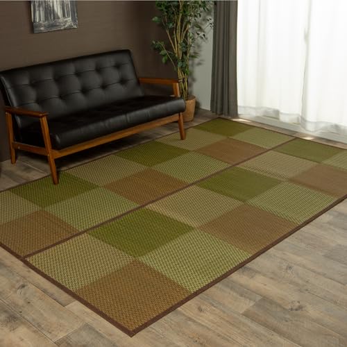 イケヒコ い草 自然素材 ラグ カーペット 花ござ 裏張りあり 正方形 単品 DXピーア ブラウン 約261×261cm 江戸間4.5畳 送料無料