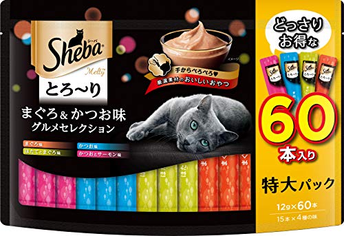 Rakuten - シーバ とろ〜り メルティ おやつ 成猫用 まぐろ＆かつお味グルメセレクション 12g×60本 キャットフード 猫 Sheba Melt 送料無料