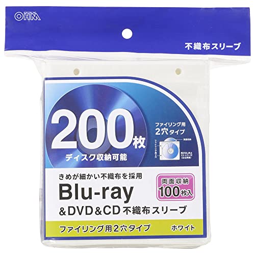 オーム電機 ブルーレイディスクケース Blu-rayディスクケース BDケース DVDケース CDケース 不織布スリーブ 両面収納タイプ 送料無料