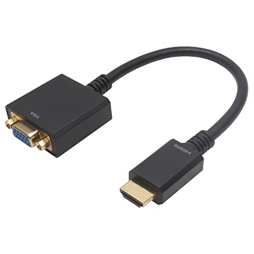 HDMI→VGA変換 アダプタ (HDMIオス-VGAメス)ブラック/0.15 m/HAVGF-707BB・Size:0.15 mStyle:HDMI→VGA変換 アダプタ (HDMIオス-VGAメス)・パッケージ個数:1・コネクタ形状：HDMI（タイプA/オス）-ミニD-sub15pin（メス）・コネクタサイズ ・HDMI（タイプA/オス）：W約20.3 x H約11.0 x D約54.5 mm ・ミニD-sub15pin（メス）：W約40.0 x H約15.4 x D約59.0 mm ・インチナット：#4-40UNC・ケーブル直径：約6mm・ケーブル長：15cm・袋パッケージ●HDMIからVGAへ簡単接続機器同士を本製品とVGAケーブルで接続するだけで、簡単にVGA端子を搭載したディスプレイなどへ映像出力が行えます。●最大解像度：1920x1080に対応1920x1080／60p（Full HD）までの解像度に対応しており、幅広い機器でご使用が可能です。●耐久性に優れたケーブル一体型ケーブルがあることで、接続部分への負荷が軽減され、早期の故障や、著しい性能低下を防ぎます。●3重シールド構造ケーブルはノイズの影響を受けにくい3重シールド構造を採用しています。●金メッキ端子●無鉛ハンダ・OFC電材使用●【注意】●▼※VGAからHDMIへの変換には対応しておりません。●▼※音声信号の伝送には対応しておりません。●▼※本製品に接続するケーブルは5m以下のものをご使用ください。また、切替器・分配器等を併用した場合の表示動作はいたしかねます。