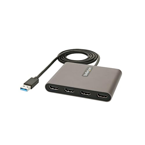 クアッド ディスプレイスペースグレー (Space Gray)/4ポート。/USB32HD4・Style:クアッド ディスプレイ・パッケージ個数:1・対応機種：Windows X86、X64、ARM対応Intel、AMD搭載パソコン、およびSnapdragon X搭載Copilot+PCで動作。注意：本製品はWindows専用で、macOS、ChromeOS、Linuxには対応していません。ドライバーのインストールには管理者権限が必要です。・クアッドモニター対応：4台のHDMIディスプレイをノート／デスクトップPCに接続しデスクトップを拡張するUSB 3.0 - 4x HDMI ディスプレイ変換アダプター。4x 1080p 60Hz ディスプレイ、1つの音源をHDMIですべてのディスプレイに複製する2chオーディオ対応・作業効率を向上：デスクトップワークステーションや在宅のリモートワークで、ノートパソコンに接続の場合、最大5台のディスプレイ（ノートPC画面含む）に対応するUSB to HDMI変換アダプター。USBバスパワー駆動で、追加電源不要・マルチモニターア