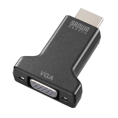 ブラック/-/AD-HD33VGA・パッケージ個数:1・HDMI出力を持つ機器の映像信号をVGAコネクタ（ミニD-Sub（HD）15pin）に変換するアダプタです。※ディスプレイ側のHDMIコネクタをVGAコネクタ（ミニD-sub（HD）15pin）に変換することはできません。・HDMI出力のデジタル音声も変換し3.5mmステレオミニジャックで出力することができます。・VGAコネクタ（ミニD-sub（HD）15pin）側はインチナット付きでケーブルの抜けを防ぎしっかり固定することができます。・HDMI Powerが足りない場合に給電できるUSB Type-Cポートを搭載しています。・錆にも強く、経年変化による信号劣化の少ない金メッキピンを使用しています。●HDMI出力を持つ機器の映像信号をVGAコネクタ（ミニD-Sub（HD）15pin）に変換するアダプタです。 ※ディスプレイ側のHDMIコネクタをVGAコネクタ（ミニD-sub（HD）15pin）に変換することはできません。 ●HDMI出力のデジタル音声も変換し3.5mmステレオミニジャックで出力することができます。 ●VGAコネクタ（ミニD-sub（HD）15pin）側はインチナット付きでケーブルの抜けを防ぎしっかり固定することができます。 ●HDMI Powerが足りない場合に給電できるUSB Type-Cポートを搭載しています。 ●錆にも強く、経年変化による信号劣化の少ない金メッキピンを使用しています。 ＜映像入力ポート＞ ■ポート形状：HDMIタイプA（19pin）オス ※USB Type-Cポート（給電専用） ＜映像出力ポート＞ ■ポート形状：VGA（ミニD-Sub（HD）15pin）メス 3.5mmステレオミニジャック ■最大対応解像度：1080p ■対応解像度：1920×1080/60Hz、1920×1200/60Hz ※パソコン・プロジェクターやディスプレイ両方が同じ解像度に対応している必要があります。 ■パソコン（出力）側：HDMI ■ディスプレイ（表示）側：VGA ＜共通仕様＞ ■コネクタ形状：HDMIオス（HDMIタイプA オス）-ミニD-sub（HD）15pinメス ※ミニD-sub（HD）15pinメス側インチナット仕様 ■アダプタタイプ：HDMI ■HDCP：HDCP1.4 ■動作温度/湿度： 温度/0〜45℃ 湿度/10〜85％（結露なきこと） ■保管温度/湿度： 温度/-10〜70℃ 湿度/5〜90％（結露なきこと） ■サイズ：W36.8×D43.5×H14mm ■重量：約16.4g