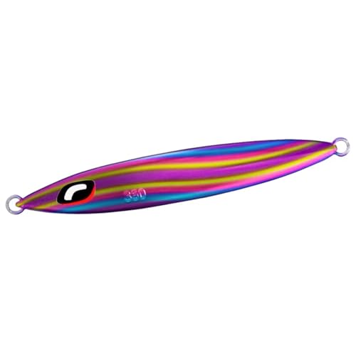 ジグ029 ウェービーパープル/350g/JV-S35T・Color:029 ウェービーパープルSize:350g・カラー：029 ウェービーパープル・重量(g)：350・全長(mm)：174根魚・青物なんでもOK！フォールで魅せるパイロットジグ 目指したのは単にスローフォールするジグでは無く、その中に複数の「喰わせの要素」を混ぜ込むこと。サーディンウェバーは大きく分けて3種のフォールアクションを出すことが可能。1つはバックスライド。2つ目はクイックな切り換えしが入るウォブリングフォール。3つ目には前後スライド。この3種のアクションがランダムに入ることで、ジグは“捕食者から逃避するベイト”を演出する。 オートマチックにジグが仕事をしてくれるので、初心者からマニアまで、幅広く使いやすい。開発はセンターサーディンをベースとし、フロントをやや絞ったサイドフラット形状を採用。ジャーク時の抜け感が軽く、青物にきくスピードを活かしたアクション変化が出しやすい。スティンガーバタフライウイングと比較し沈下速度も速いため、テンポ良いフォールの釣りを組み立てることができる。