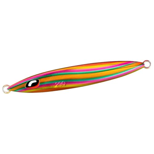 ジグ027 ウェービーアカキン/290g/JV-S29T・Color:027 ウェービーアカキンSize:290g・カラー：027 ウェービーアカキン・重量(g)：290・全長(mm)：164根魚・青物なんでもOK！フォールで魅せるパイロットジグ 目指したのは単にスローフォールするジグでは無く、その中に複数の「喰わせの要素」を混ぜ込むこと。サーディンウェバーは大きく分けて3種のフォールアクションを出すことが可能。1つはバックスライド。2つ目はクイックな切り換えしが入るウォブリングフォール。3つ目には前後スライド。この3種のアクションがランダムに入ることで、ジグは“捕食者から逃避するベイト”を演出する。 オートマチックにジグが仕事をしてくれるので、初心者からマニアまで、幅広く使いやすい。開発はセンターサーディンをベースとし、フロントをやや絞ったサイドフラット形状を採用。ジャーク時の抜け感が軽く、青物にきくスピードを活かしたアクション変化が出しやすい。スティンガーバタフライウイングと比較し沈下速度も速いため、テンポ良いフォールの釣りを組み立てることができる。