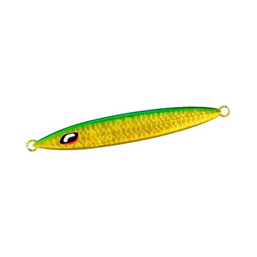 ジグ025 Aグリキン/290g/JV-S29T・Color:025 AグリキンSize:290g・カラー：025 Aグリキン・重量(g)：290・全長(mm)：164根魚・青物なんでもOK！フォールで魅せるパイロットジグ 目指したのは単にスローフォールするジグでは無く、その中に複数の「喰わせの要素」を混ぜ込むこと。サーディンウェバーは大きく分けて3種のフォールアクションを出すことが可能。1つはバックスライド。2つ目はクイックな切り換えしが入るウォブリングフォール。3つ目には前後スライド。この3種のアクションがランダムに入ることで、ジグは“捕食者から逃避するベイト”を演出する。 オートマチックにジグが仕事をしてくれるので、初心者からマニアまで、幅広く使いやすい。開発はセンターサーディンをベースとし、フロントをやや絞ったサイドフラット形状を採用。ジャーク時の抜け感が軽く、青物にきくスピードを活かしたアクション変化が出しやすい。スティンガーバタフライウイングと比較し沈下速度も速いため、テンポ良いフォールの釣りを組み立てることができる。