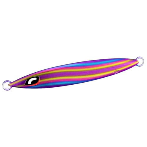 029 ウェービーパープル/180g/JT-418P・Color:029 ウェービーパープルSize:180g・カラー：029 ウェービーパープル・重量(g)：180・全長(mm)：135根魚・青物なんでもOK！フォールで魅せるパイロットジグ 目指したのは単にスローフォールするジグでは無く、その中に複数の「喰わせの要素」を混ぜ込むこと。サーディンウェバーは大きく分けて3種のフォールアクションを出すことが可能。1つはバックスライド。2つ目はクイックな切り換えしが入るウォブリングフォール。3つ目には前後スライド。この3種のアクションがランダムに入ることで、ジグは“捕食者から逃避するベイト”を演出する。 オートマチックにジグが仕事をしてくれるので、初心者からマニアまで、幅広く使いやすい。開発はセンターサーディンをベースとし、フロントをやや絞ったサイドフラット形状を採用。ジャーク時の抜け感が軽く、青物にきくスピードを活かしたアクション変化が出しやすい。スティンガーバタフライウイングと比較し沈下速度も速いため、テンポ良いフォールの釣りを組み立てることができる。
