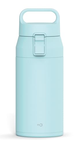 【食洗機対応】アスベル 水筒 350ml 真空断熱 +a ハンドル付き 片手で簡単操作 ステンレスボトル パウダーブルー ワンプッシュフ 送料無料
